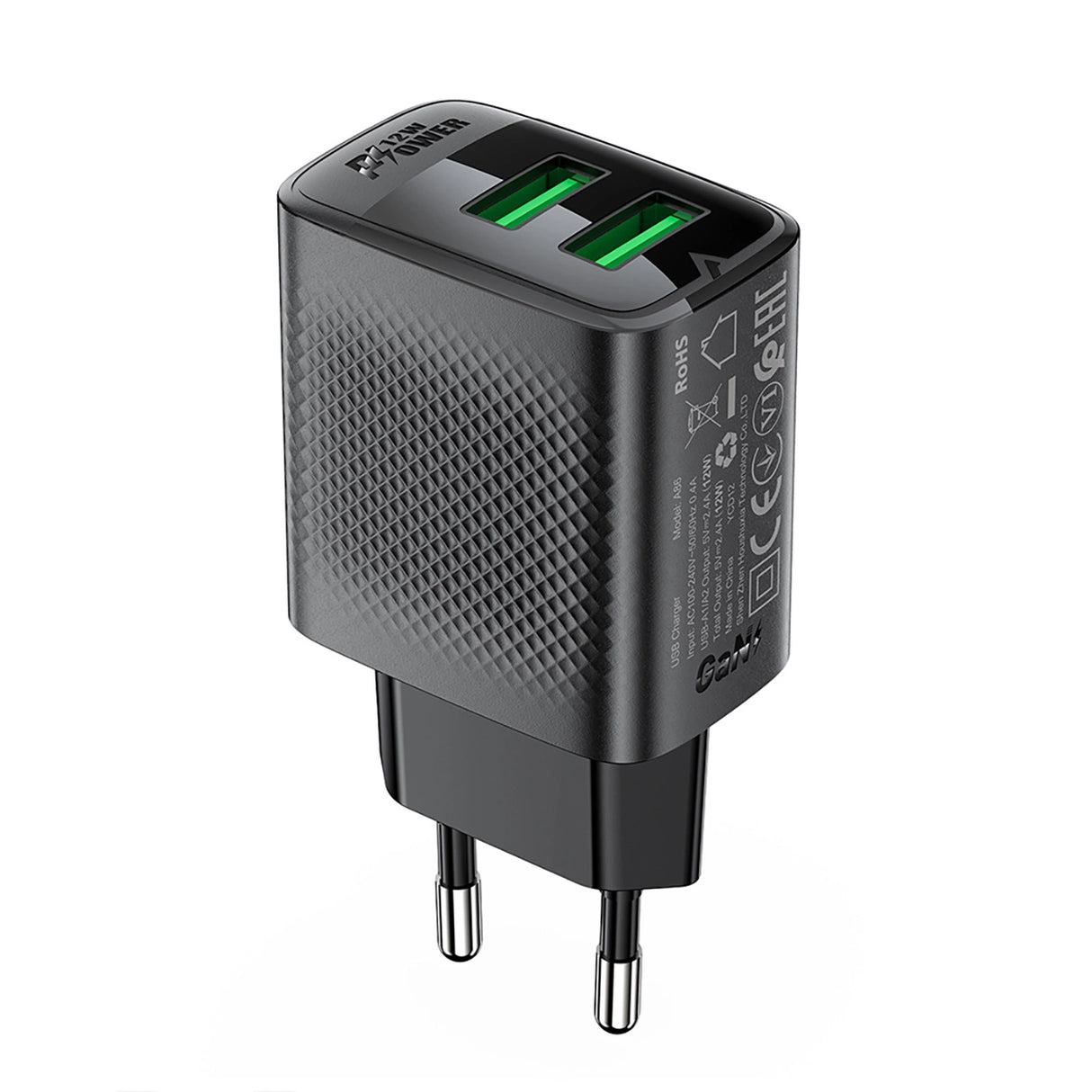 Acefast A86 netoplader 2x USB-A 12W - sort