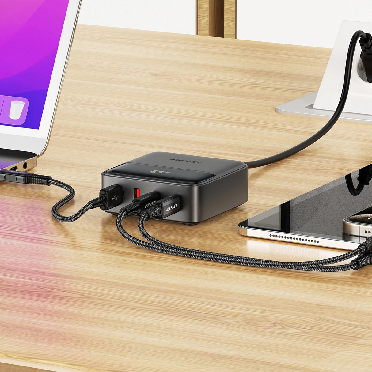 Acefast Z6 Charger Network GaN Desktop 2x USB-A / 2x USB-C PD 65W - sort