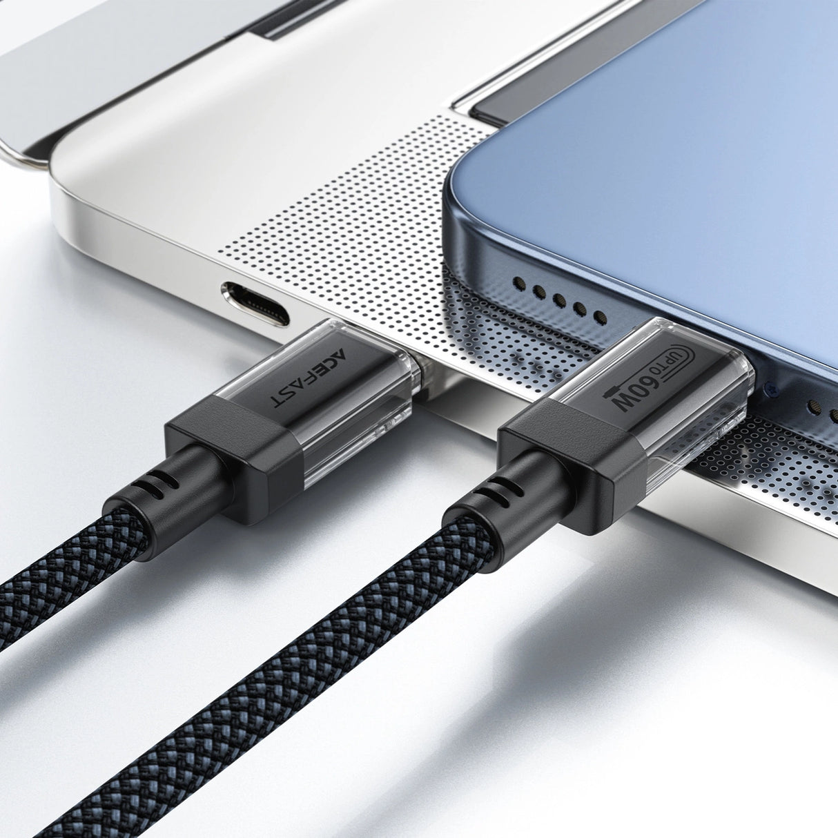 Acefast C12 USB-C / USB-C PD-kabel 60W 480Mb / med nylon fletning - sort