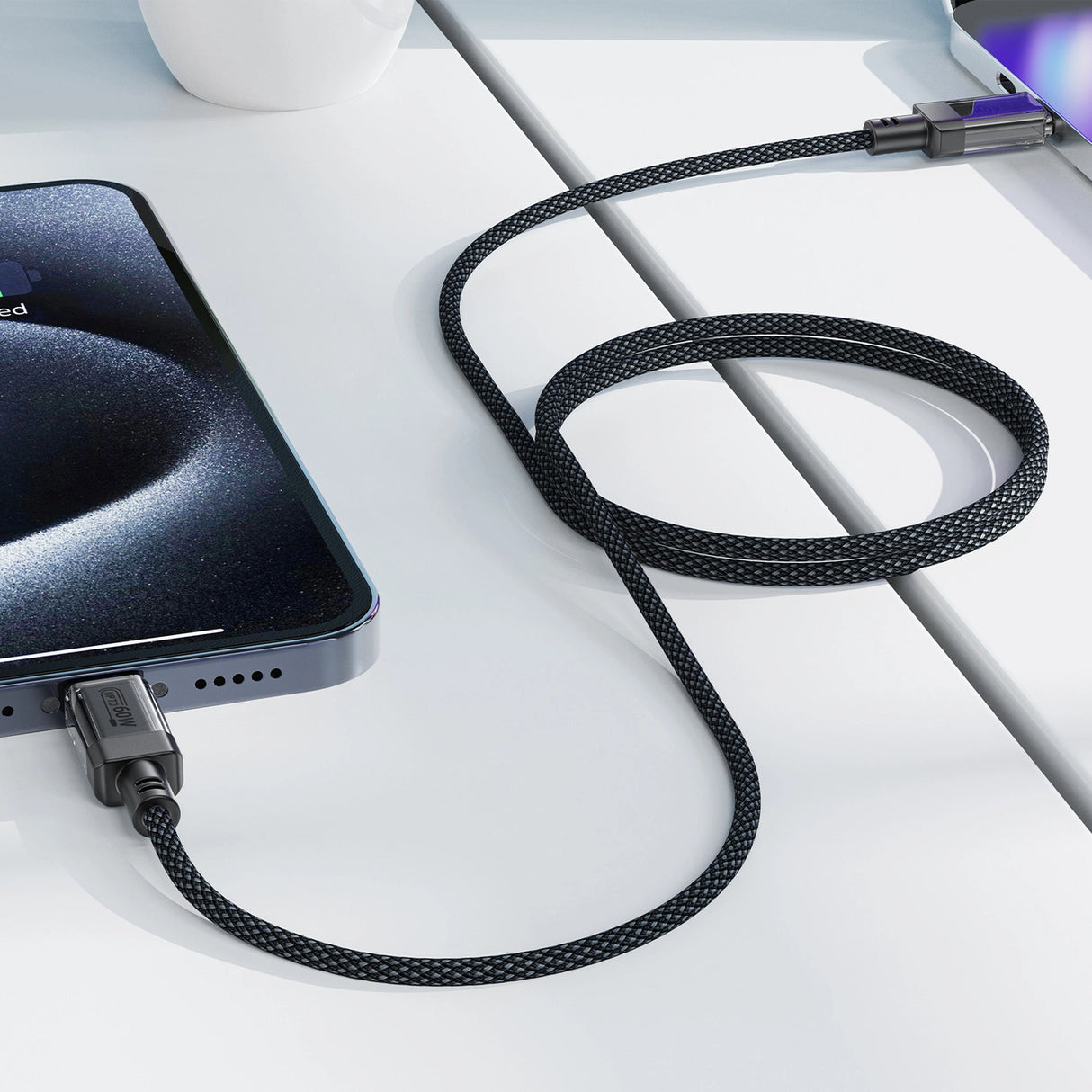 Acefast C12 USB-C / USB-C PD-kabel 60W 480Mb / med nylon fletning - sort