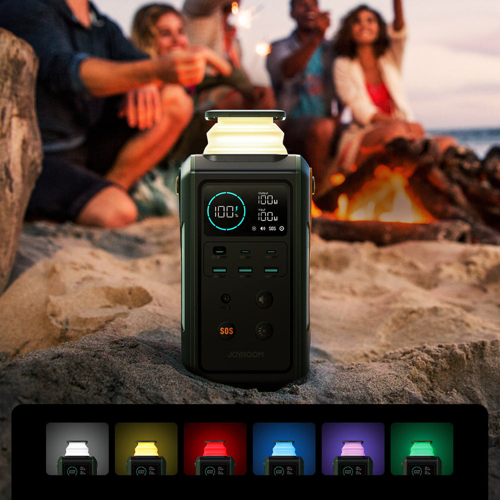 Powerbank Joyroom JR-PBF10 75000mAh 100W 3x USB-C 3x USB-A med foldelig lommelygte og håndtag - grønt