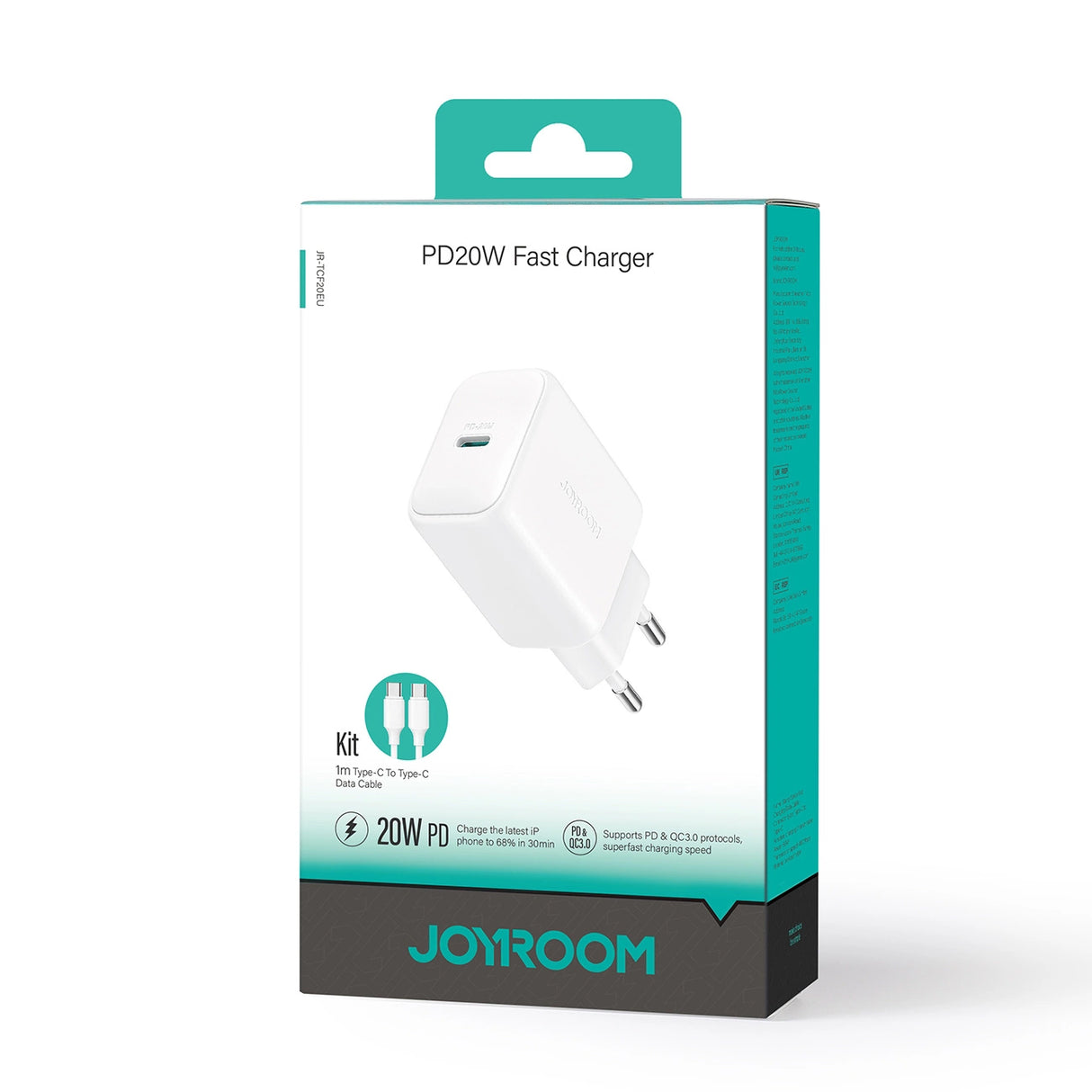 Joyroom JR-TCF20 USB-C PD 20W netværksoplader - hvid + USB-C / USB-C kabel 1m