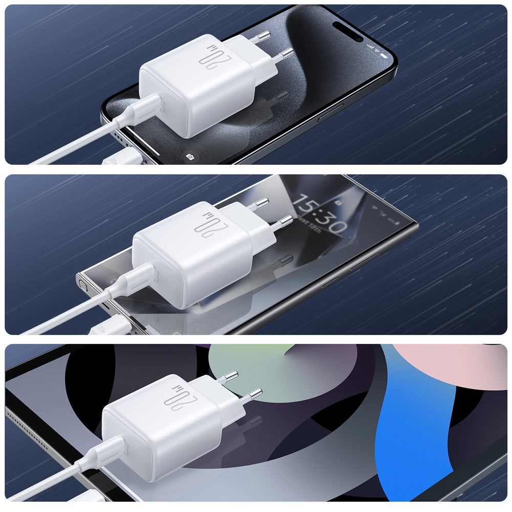 Joyroom JR-TCF20 USB-C PD 20W network charger - white + USB-C / Lightning cable 1m