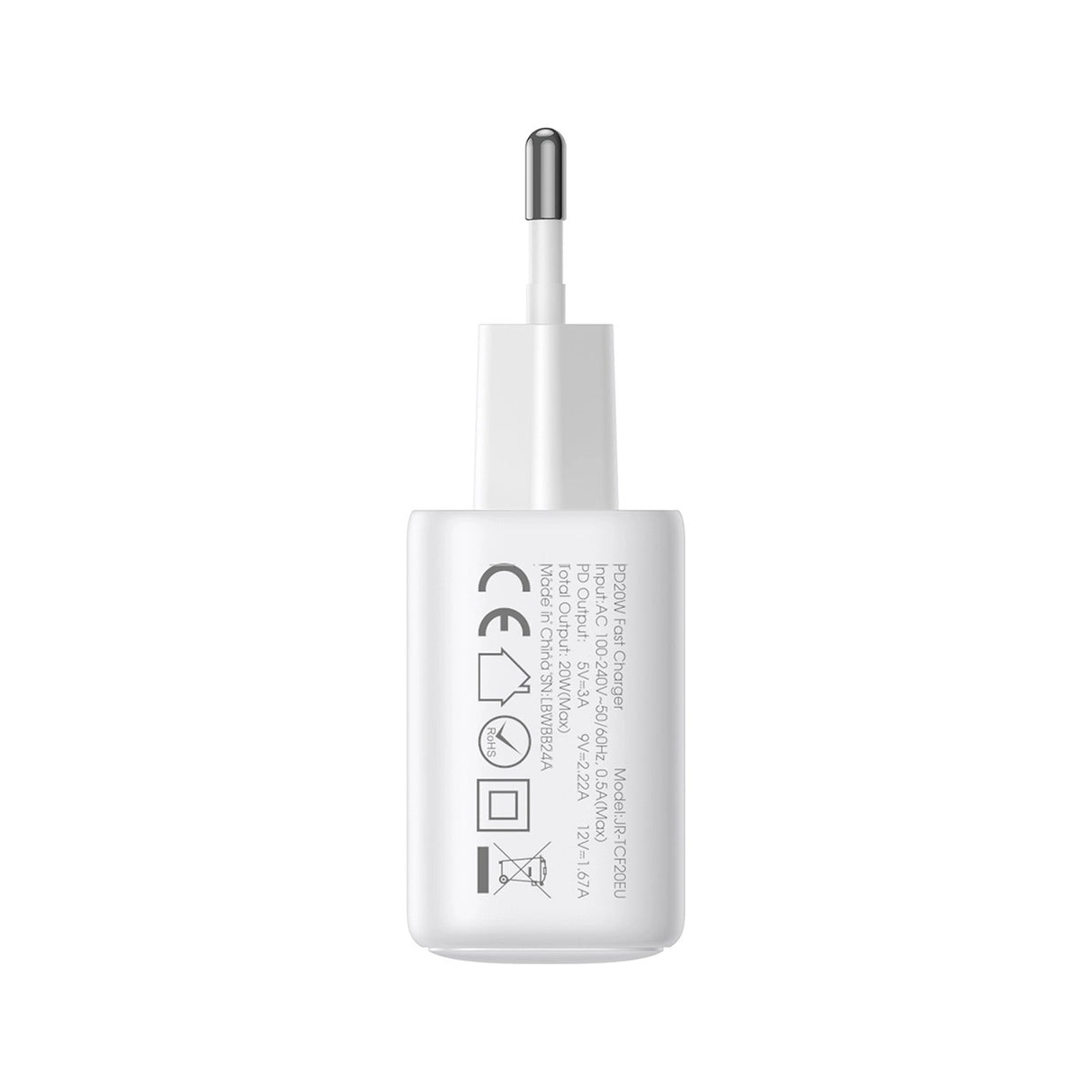 Joyroom JR-TCF20 USB-C PD 20W netværksoplader - hvid + USB-C / Lightning kabel 1m