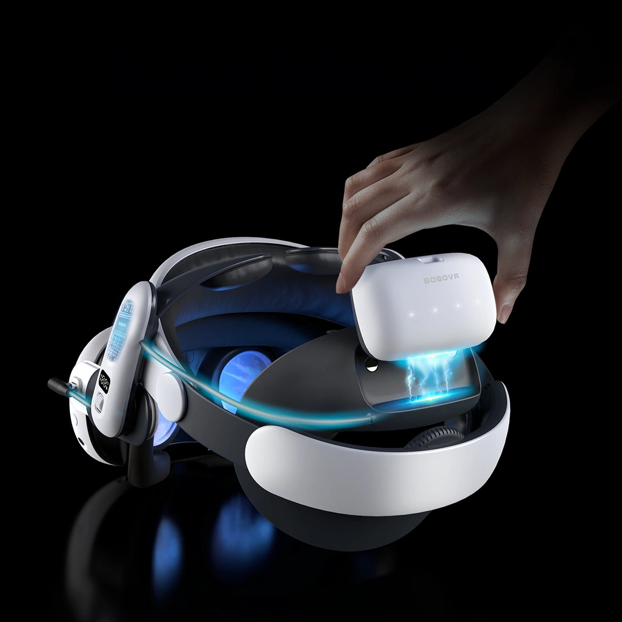 BoboVR S3 Pro belastningsbånd til Meta Quest 3 VR-briller + B100 eksternt batteri - hvidt og sort
