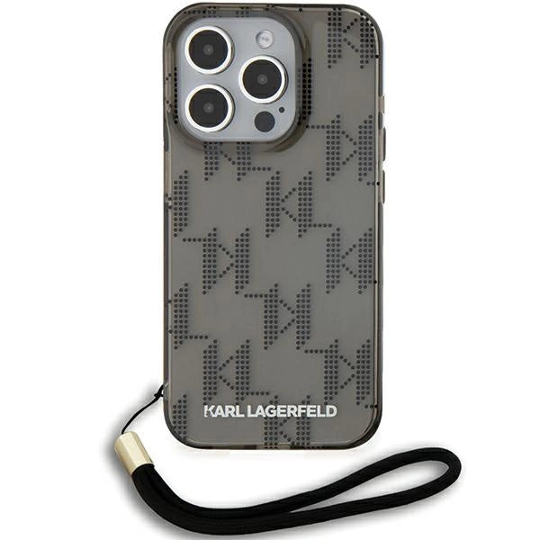 Karl Lagerfeld IML Mono KL Pattern & Cord case for iPhone 15 Pro - black
