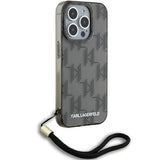 Karl Lagerfeld IML Mono KL Pattern & Cord case for iPhone 15 Pro - black