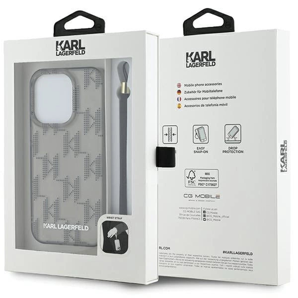 Karl Lagerfeld IML Mono KL Pattern & Cord case for iPhone 15 Pro - black