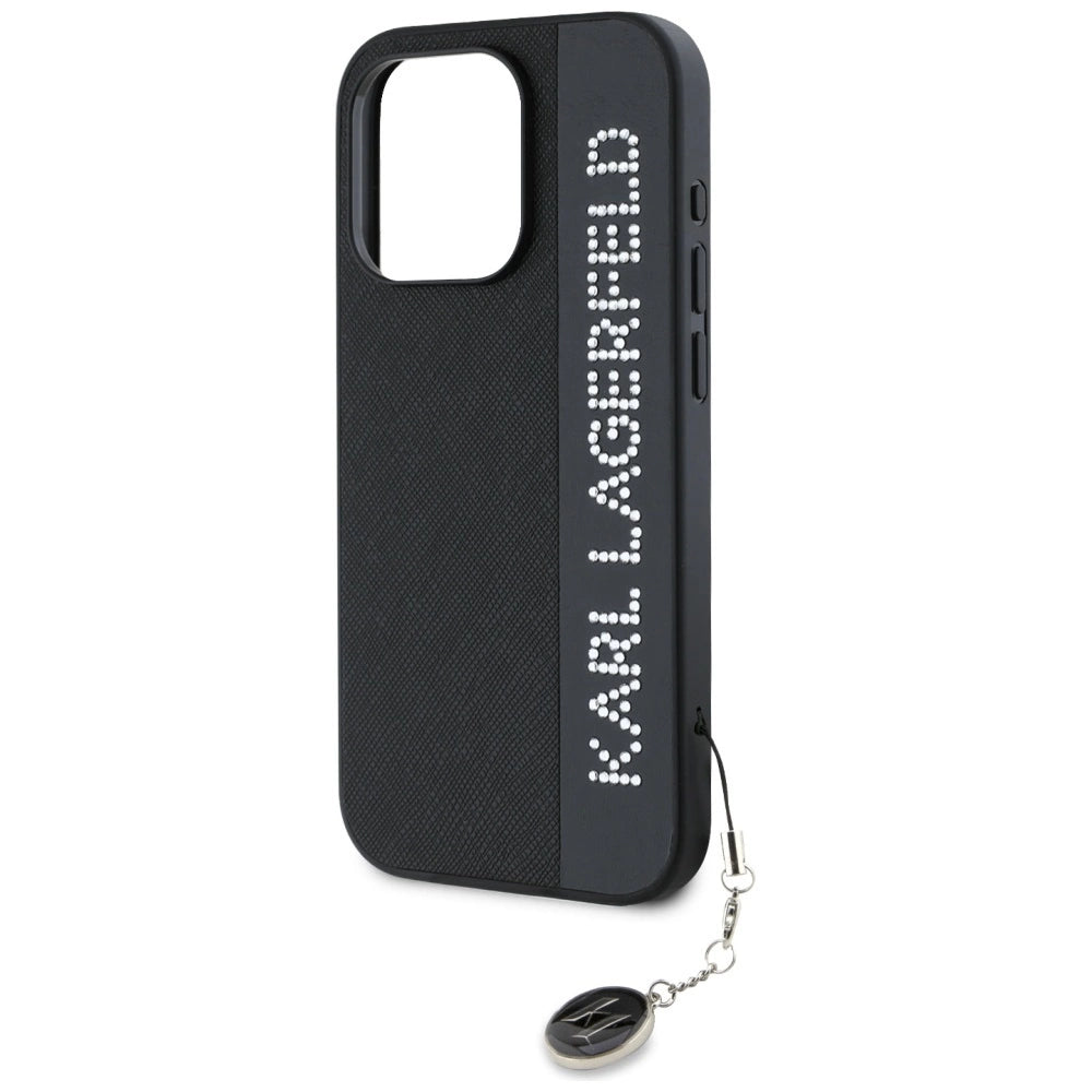 Karl Lagerfeld Saffiano Rhinestones & Charm case for iPhone 15 Pro - black
