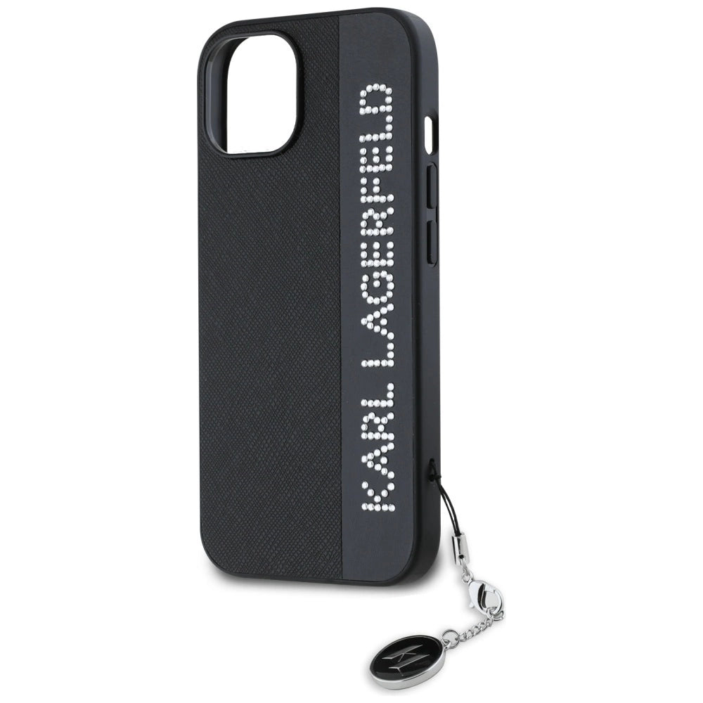 Karl Lagerfeld Saffiano Rhinestones & Charm case for iPhone 15 / 14 / 13 - black