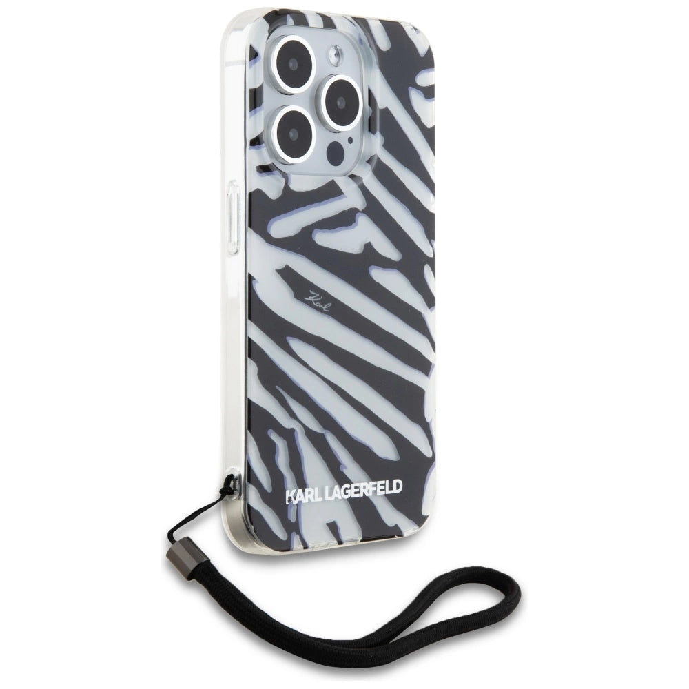 Karl Lagerfeld IML Zebra Pattern & Cord case for iPhone 15 Pro Max - black