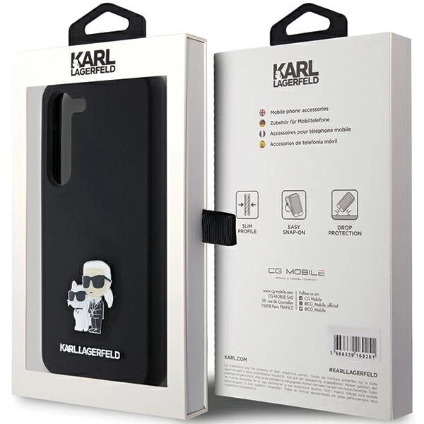 Karl Lagerfeld Silicone Karl&Choupette Metal Pin case for Samsung Galaxy S24 - black