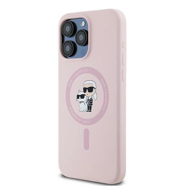 Karl Lagerfeld Silicone Karl&Choupette MagSafe Case for iPhone 15 Pro - Pink