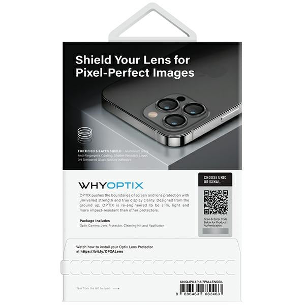 Uniq Optix Aluminium Kamera Lens Beskytter til iPhone 14 Pro / 14 Pro Max kamera objektiv med applikator - sølv