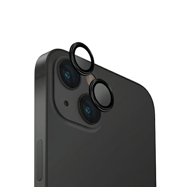 Uniq Optix Glass Aluminium Kamera Lens Beskytter til iPhone 15 / 15 Plus Kamera Lens med Applicator - sort