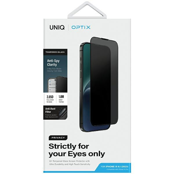 Uniq Optix Privacy tempereret glas til iPhone 15/14 Pro med applikator