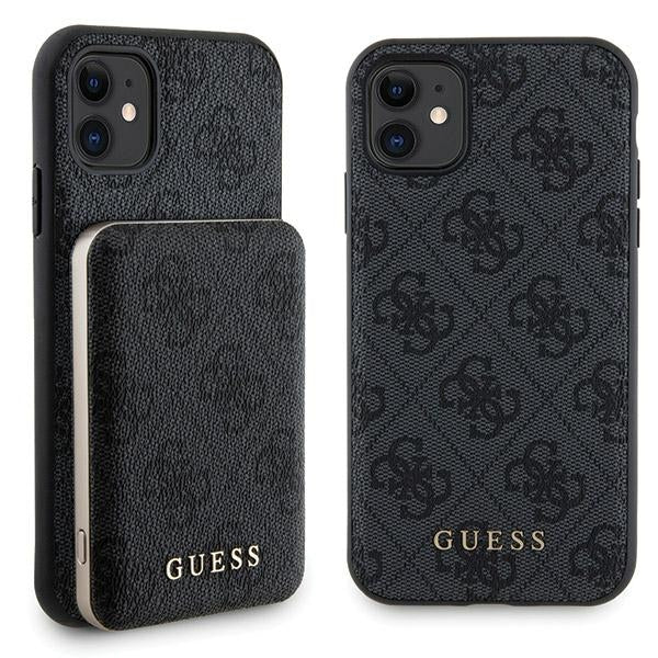 Guess 4G Metal Logo-kasset til iPhone 11 + 5000mAh MagSafe powerbank - sort