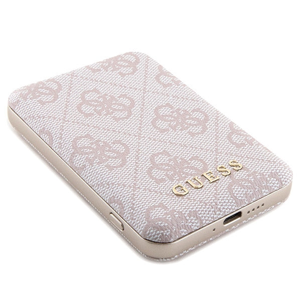 Guess 4G Metal Logo-kasset til iPhone 14 Pro + 5000mAh MagSafe powerbank - pink