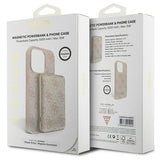Guess 4G Metal Logo-kasset til iPhone 15 Pro + 5000mAh MagSafe powerbank - pink