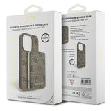 Guess 4G Metal Logo-kasset til iPhone 15 Pro + 5000mAh MagSafe powerbank - brun