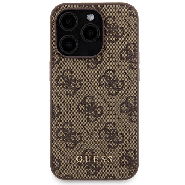 Guess 4G Metal Logo-kasset til iPhone 15 Pro + 5000mAh MagSafe powerbank - brun
