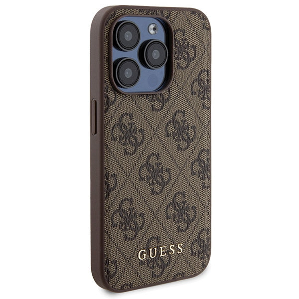 Guess 4G Metal Logo-kasset til iPhone 15 Pro + 5000mAh MagSafe powerbank - brun