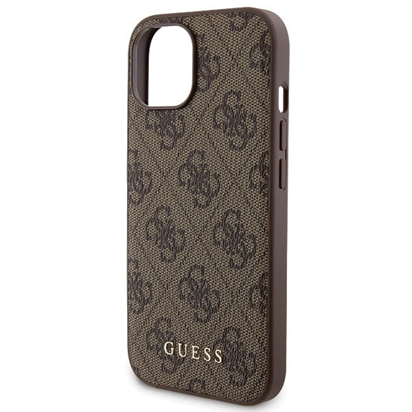Guess 4G Metal Logo-kasset til iPhone 15 + 5000mAh MagSafe powerbank - brun