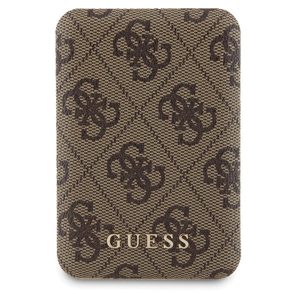 Guess 4G Metal Logo-kasset til iPhone 15 + 5000mAh MagSafe powerbank - brun
