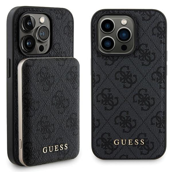 Guess 4G Metal Logo Case Set til iPhone 15 Pro Max + 5000mAh MagSafe Powerbank - sort