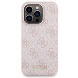 Guess 4G Metal Logo-kasset til iPhone 15 Pro Max + 5000mAh MagSafe powerbank - pink