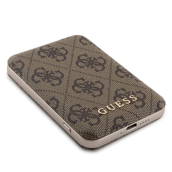Guess 4G Metal Logo-kasset til iPhone 15 Pro Max + 5000mAh MagSafe powerbank - brun
