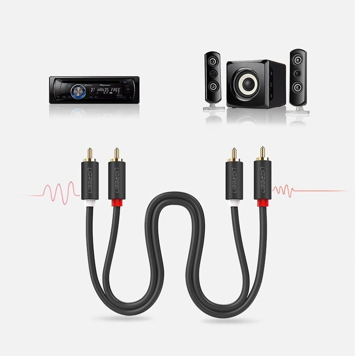 Ugreen AV104 30747 lydkabel 2RCA (mand) / 2RCA (mand) 1m - grå