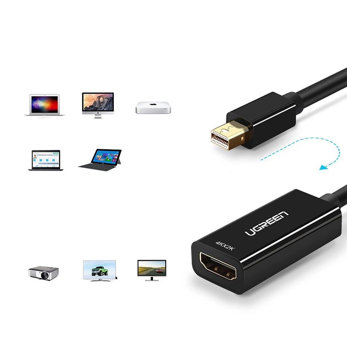 Ugreen MD112 10461 mini DisplayPort (mandlig) / HDMI (kvindelig) FHD 1080p adapter - sort