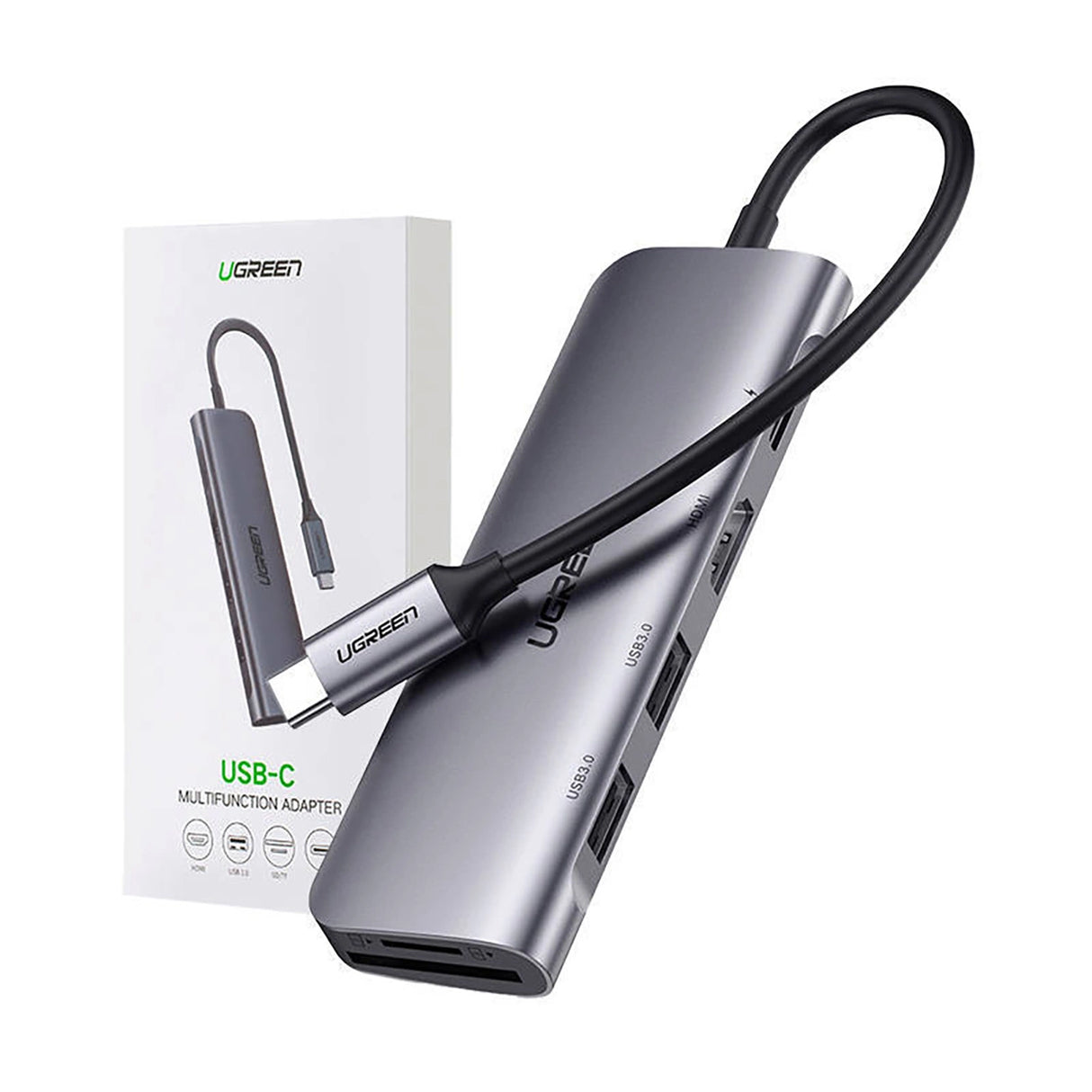 Ugreen CM195 6in1 adapter USB-C - HDMI / 2x USB-A 3.0 / USB-C PD / SD / TF-læser - grå