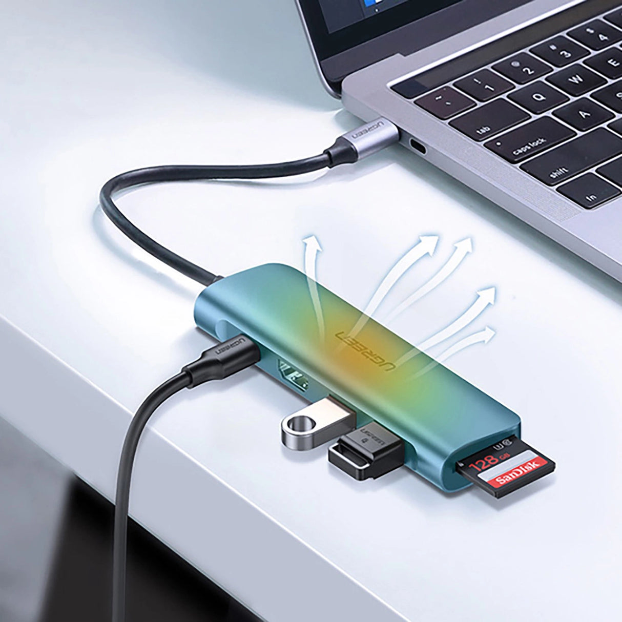 Ugreen CM195 6in1 adapter USB-C - HDMI / 2x USB-A 3.0 / USB-C PD / SD / TF-læser - grå