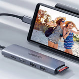 Ugreen CM195 6in1 adapter USB-C - HDMI / 2x USB-A 3.0 / USB-C PD / SD / TF-læser - grå
