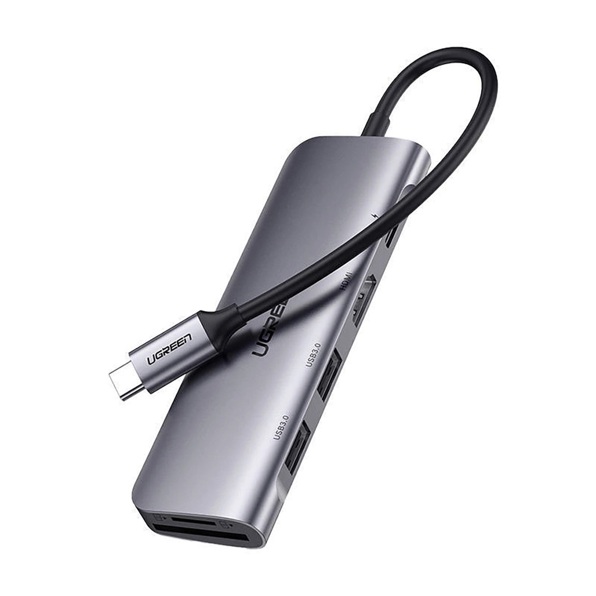 Ugreen CM195 6in1 adapter USB-C - HDMI / 2x USB-A 3.0 / USB-C PD / SD / TF-læser - grå