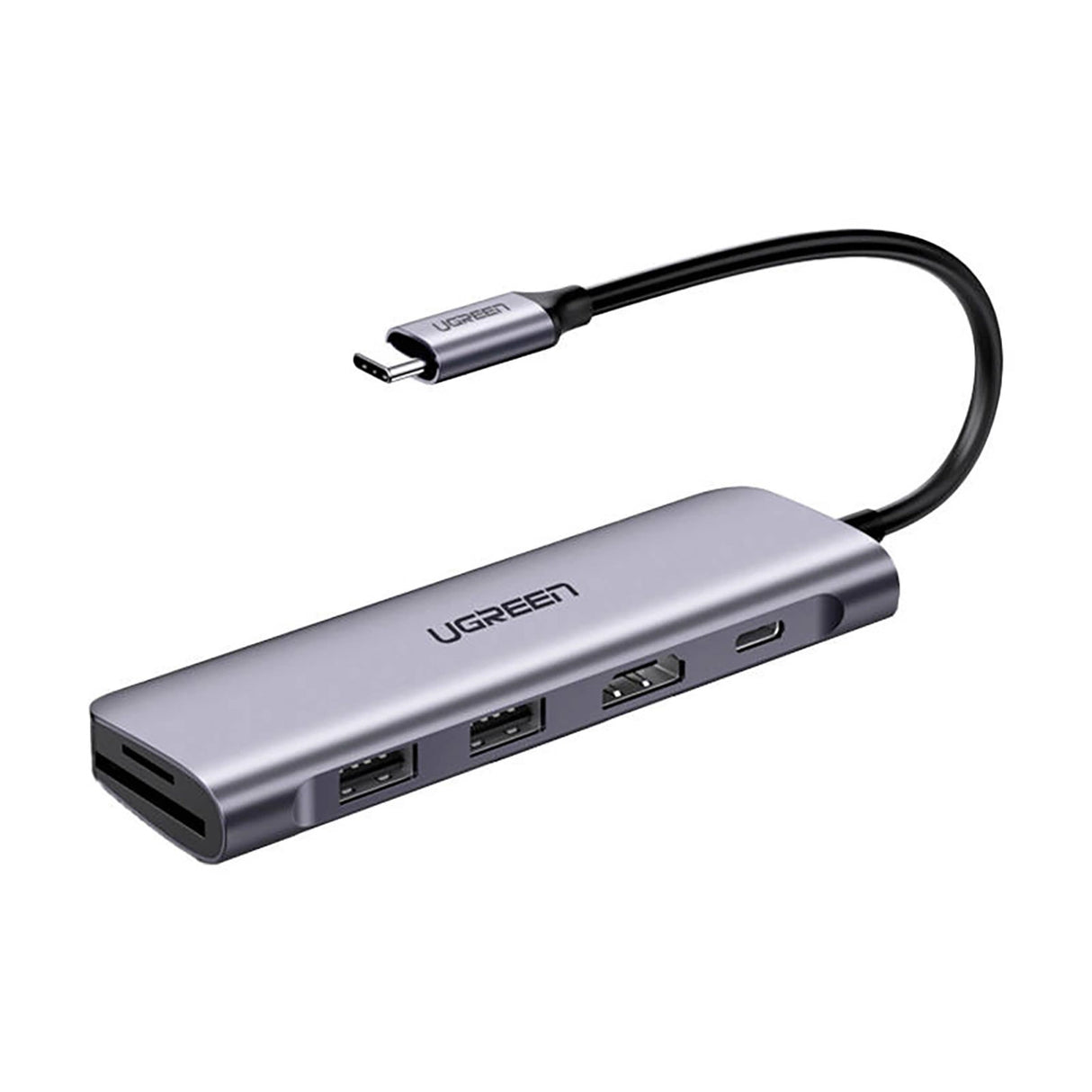 Ugreen CM195 6in1 adapter USB-C - HDMI / 2x USB-A 3.0 / USB-C PD / SD / TF-læser - grå