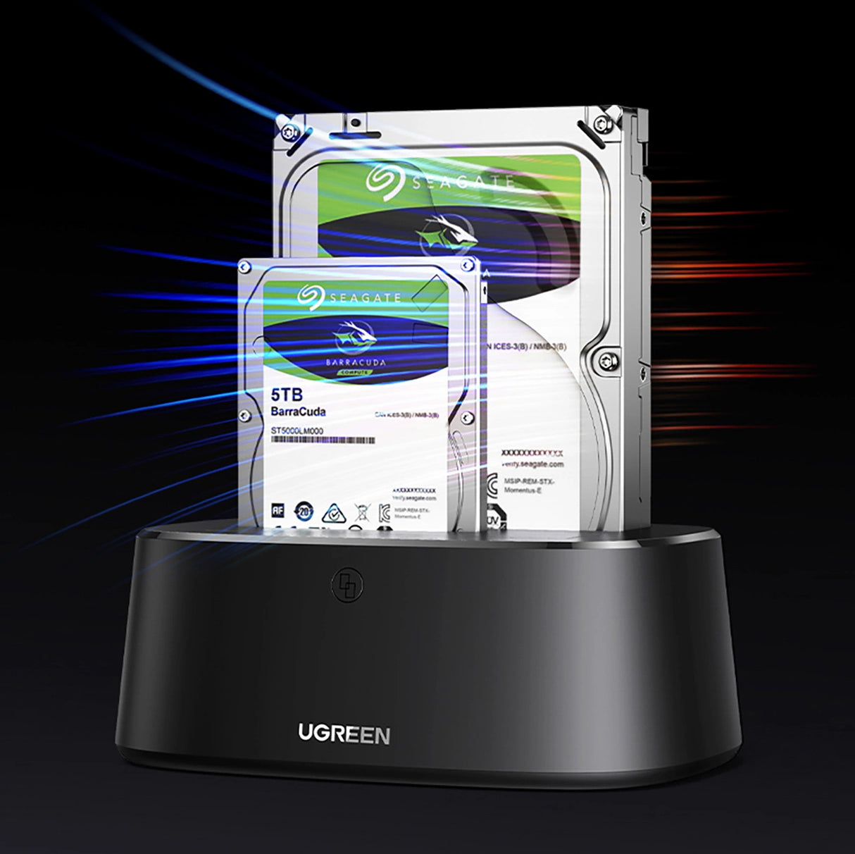 Ugreen CM198 50857 docking station med USB 3.0 til SATA 2.5" 3.5" SSD HHD drev, EU strømforsyning - sort