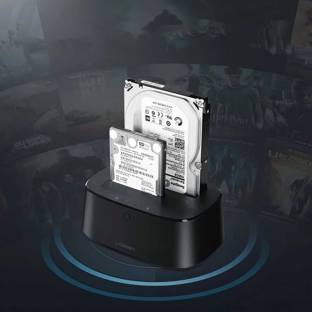 Ugreen CM198 50857 docking station med USB 3.0 til SATA 2.5" 3.5" SSD HHD drev, EU strømforsyning - sort