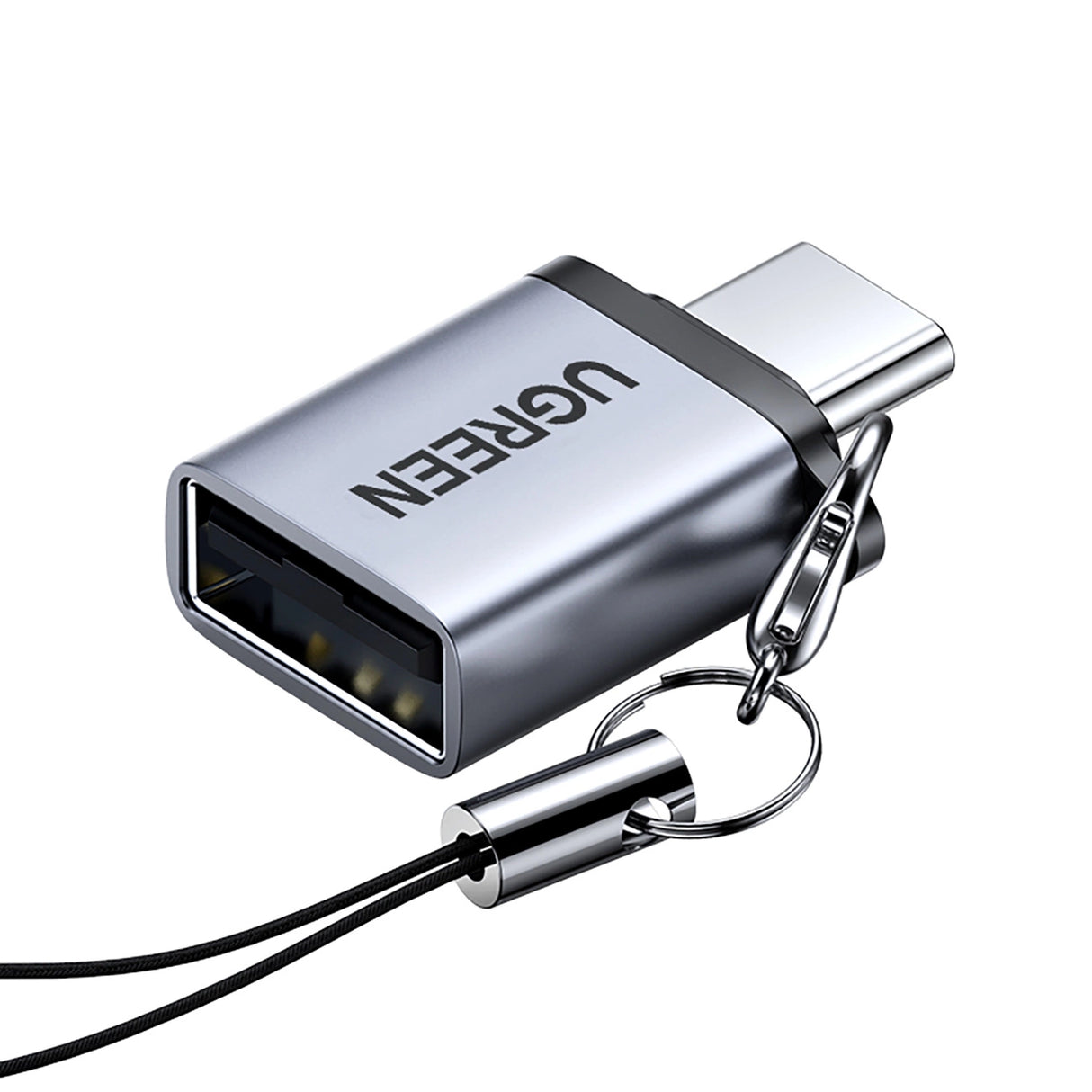 Ugreen US270 USB-C (mandlig) / USB-A 3.0 (kvindelig) Adapter med Lanyard - Grå