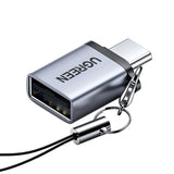Ugreen US270 USB-C (mandlig) / USB-A 3.0 (kvindelig) Adapter med Lanyard - Grå