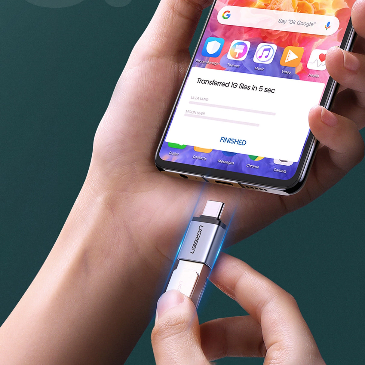 Ugreen US270 USB-C (mandlig) / USB-A 3.0 (kvindelig) Adapter med Lanyard - Grå