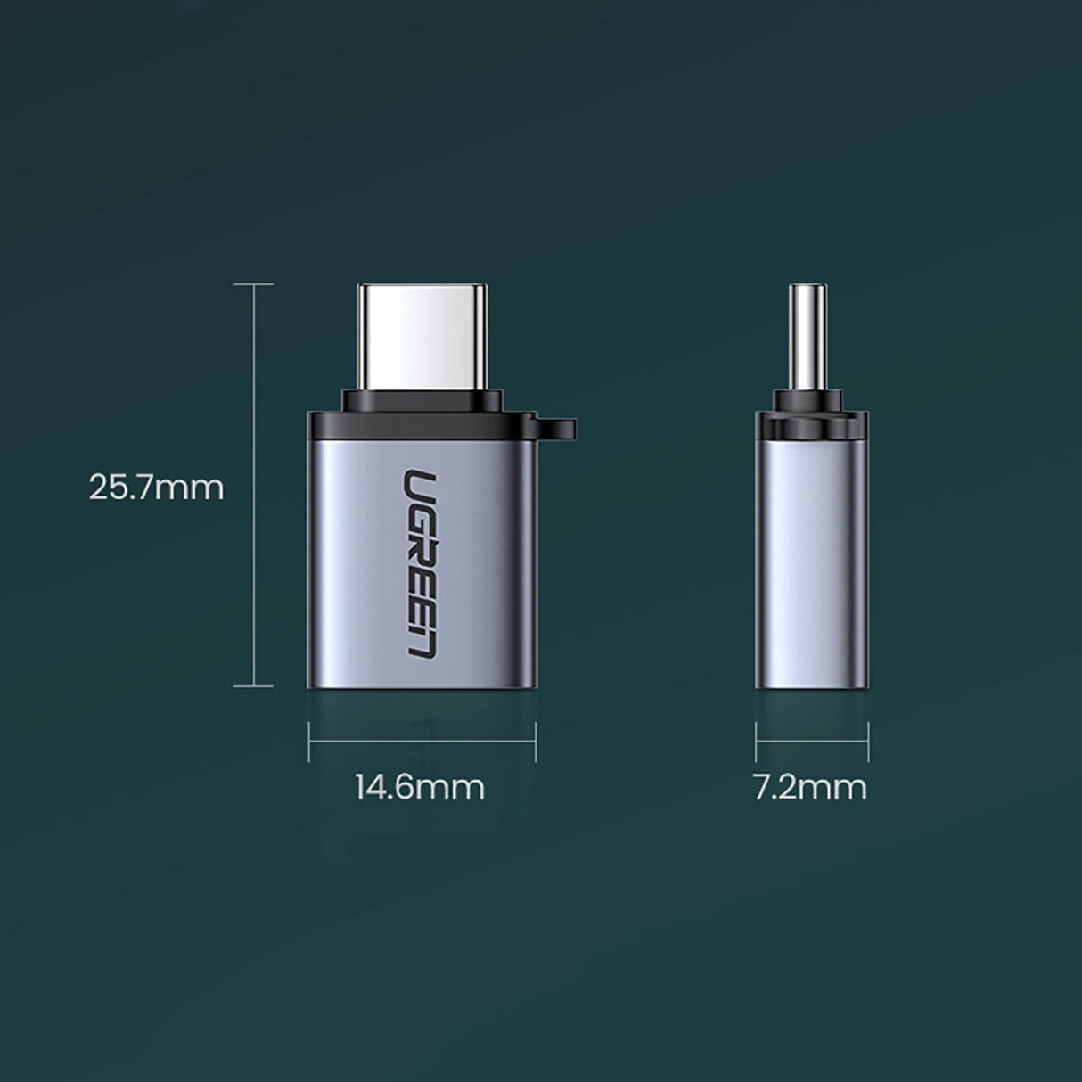 Ugreen US270 USB-C (mandlig) / USB-A 3.0 (kvindelig) Adapter med Lanyard - Grå