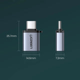 Ugreen US270 USB-C (mandlig) / USB-A 3.0 (kvindelig) Adapter med Lanyard - Grå