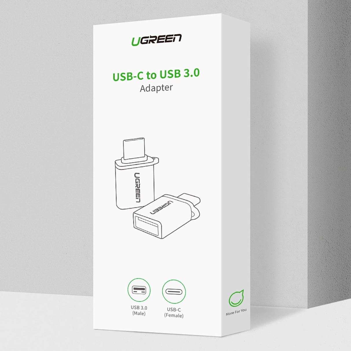 Ugreen US270 USB-C (mandlig) / USB-A 3.0 (kvindelig) Adapter med Lanyard - Grå