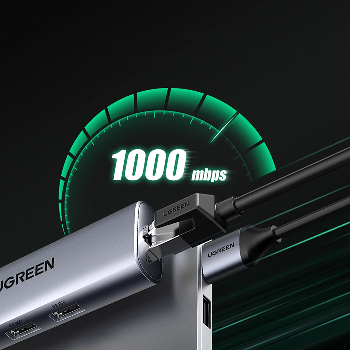 Ugreen CM266 60812 5in1 USB-A 3.0 - RJ45 / 3x USB-A 3.0 / micro USB-adapter - grå