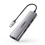 Ugreen CM266 60812 5in1 USB-A 3.0 - RJ45 / 3x USB-A 3.0 / micro USB-adapter - grå