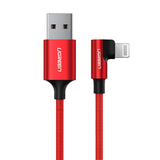 Ugreen US299 60555 vinklet Lightning / USB-A MFi-kabel 2.4A 1m - rød