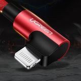 Ugreen US299 60555 vinklet Lightning / USB-A MFi-kabel 2.4A 1m - rød